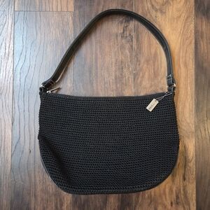 The Sak Black Woven Shoulder Bag with Leather-Look Strap